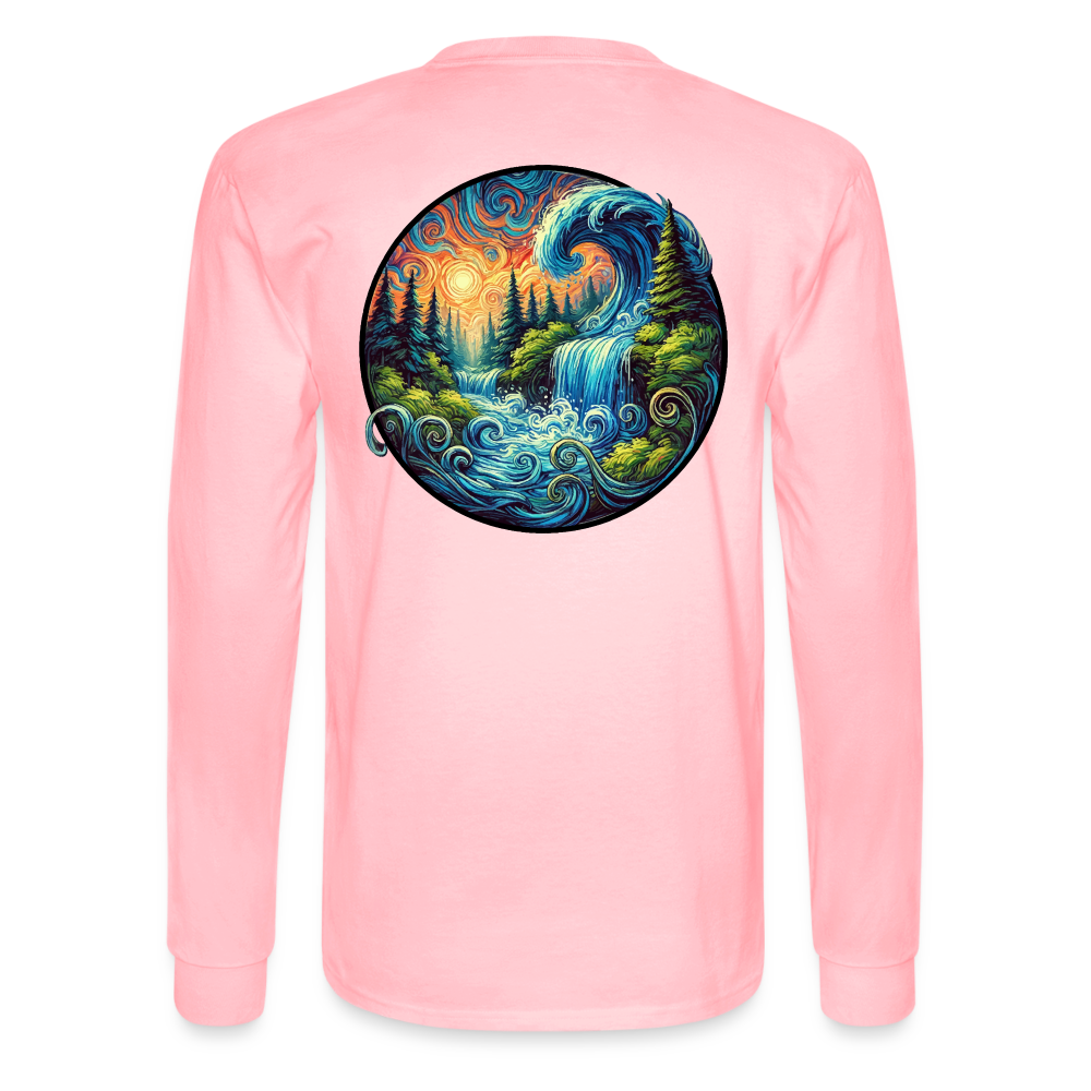 Men's Waterfall Graphic Long Sleeve Shirt with Logo - pink