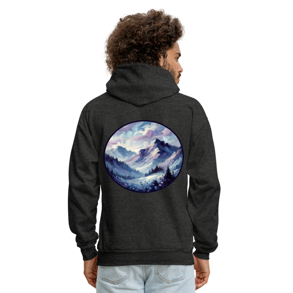 Men's Lavender Blue Mountain Range Graphic Hoodie with Logo - charcoal grey