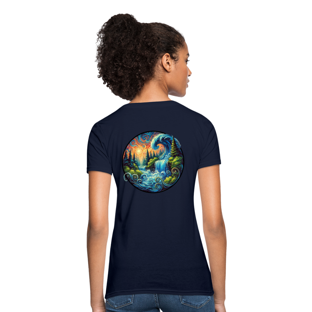 Women's Waterfall Graphic T-Shirt with Logo - navy