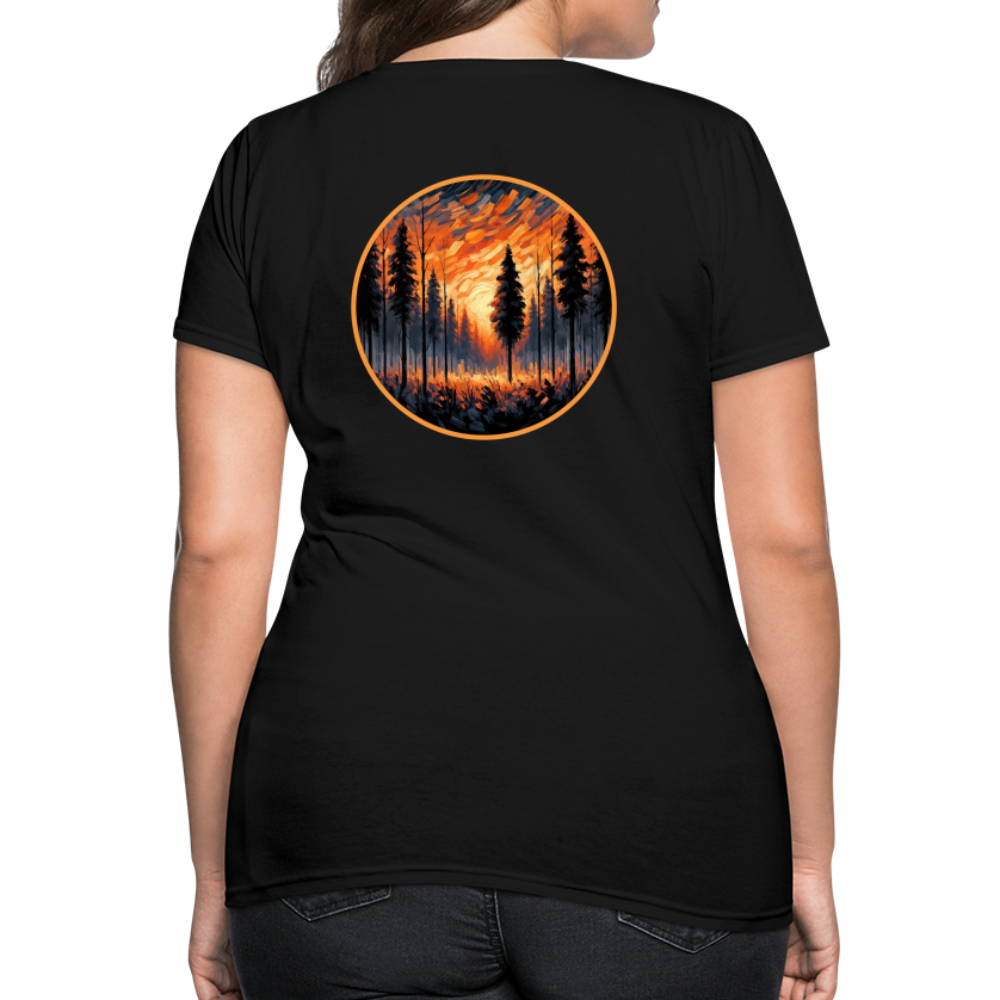 Women's Orange Forest Sunset T-Shirt with Logo - black