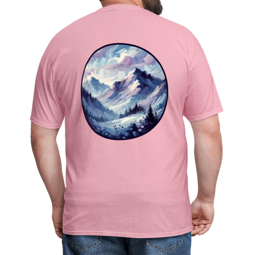 Lavender Blue Mountain Range Unisex Classic T-Shirt with Logo - pink