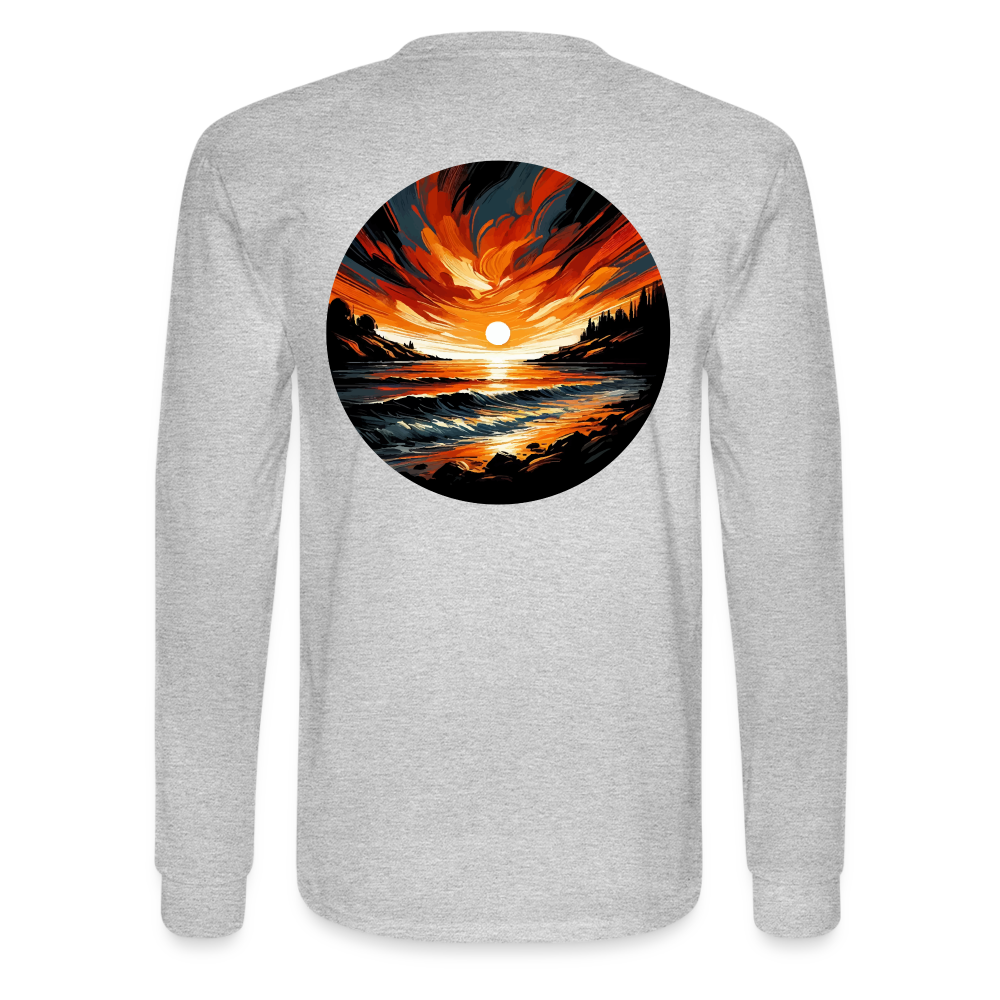 Men's Beach Sunset Graphic Long Sleeve Shirt with Logo - heather gray