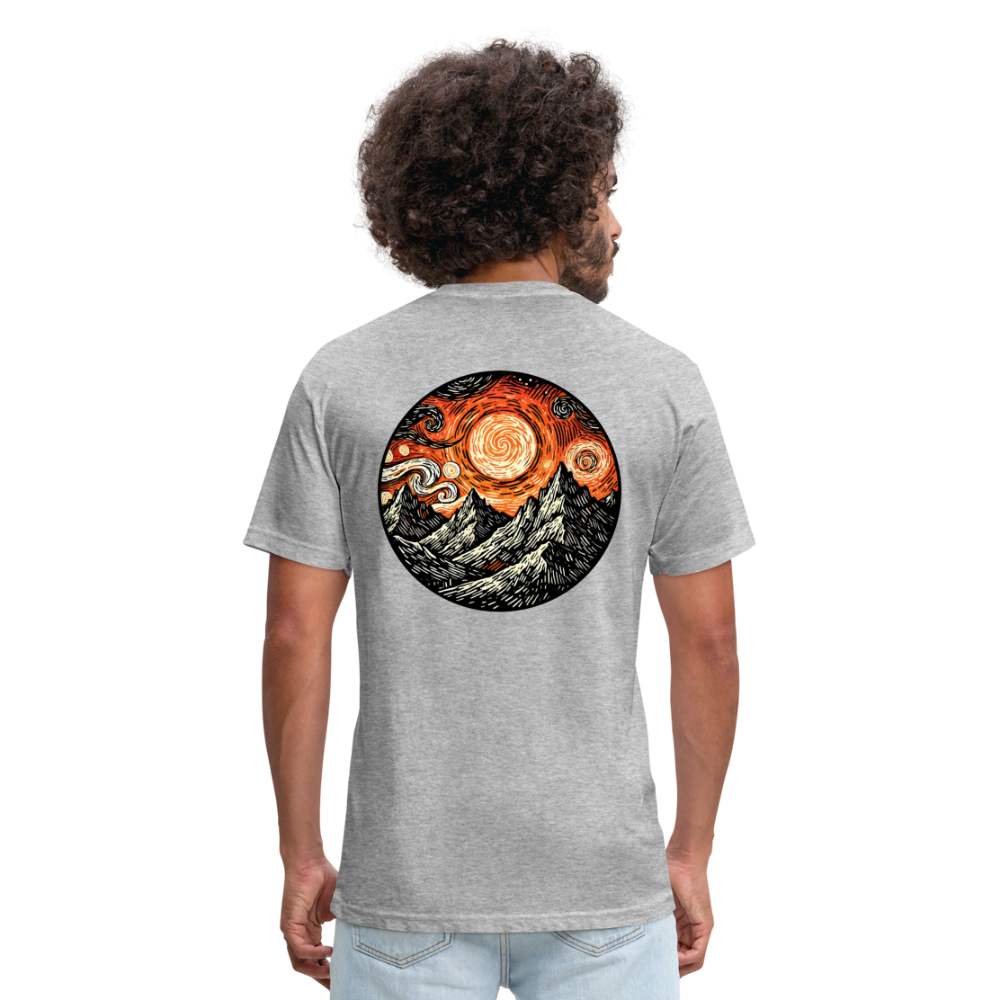 Orange Swirling Mountains Graphic Unisex Fitted Cotton/Poly T-Shirt with Logo - heather gray