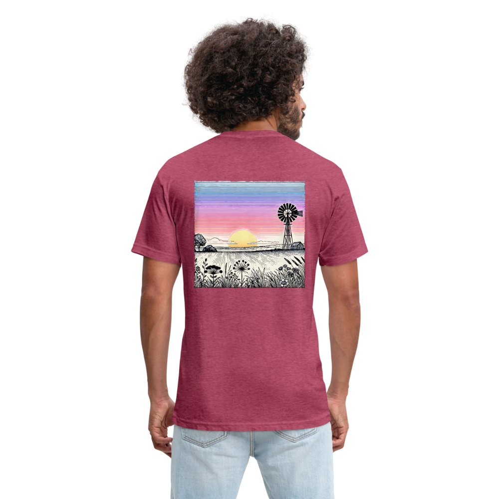 Colored Prairie Landscape Graphic Unisex Fitted Cotton/Poly T-Shirt with Logo - heather burgundy