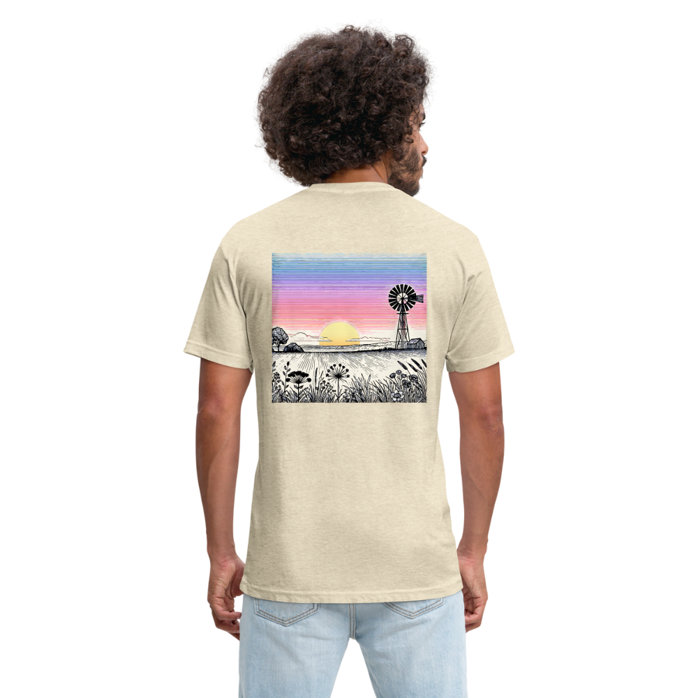 Colored Prairie Landscape Graphic Unisex Fitted Cotton/Poly T-Shirt with Logo - heather cream