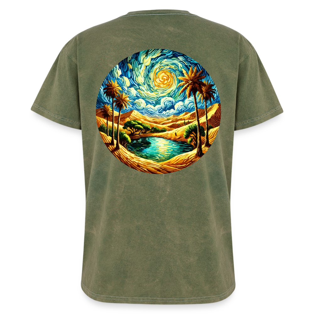 Desert Oasis Graphic Unisex Mineral Wash T-shirt with Logo - mineral green