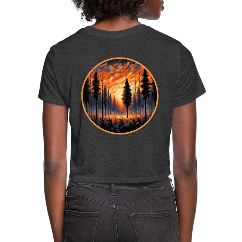 Women's Orange Forest Sunset Graphic Cropped T-Shirt with Logo - deep heather