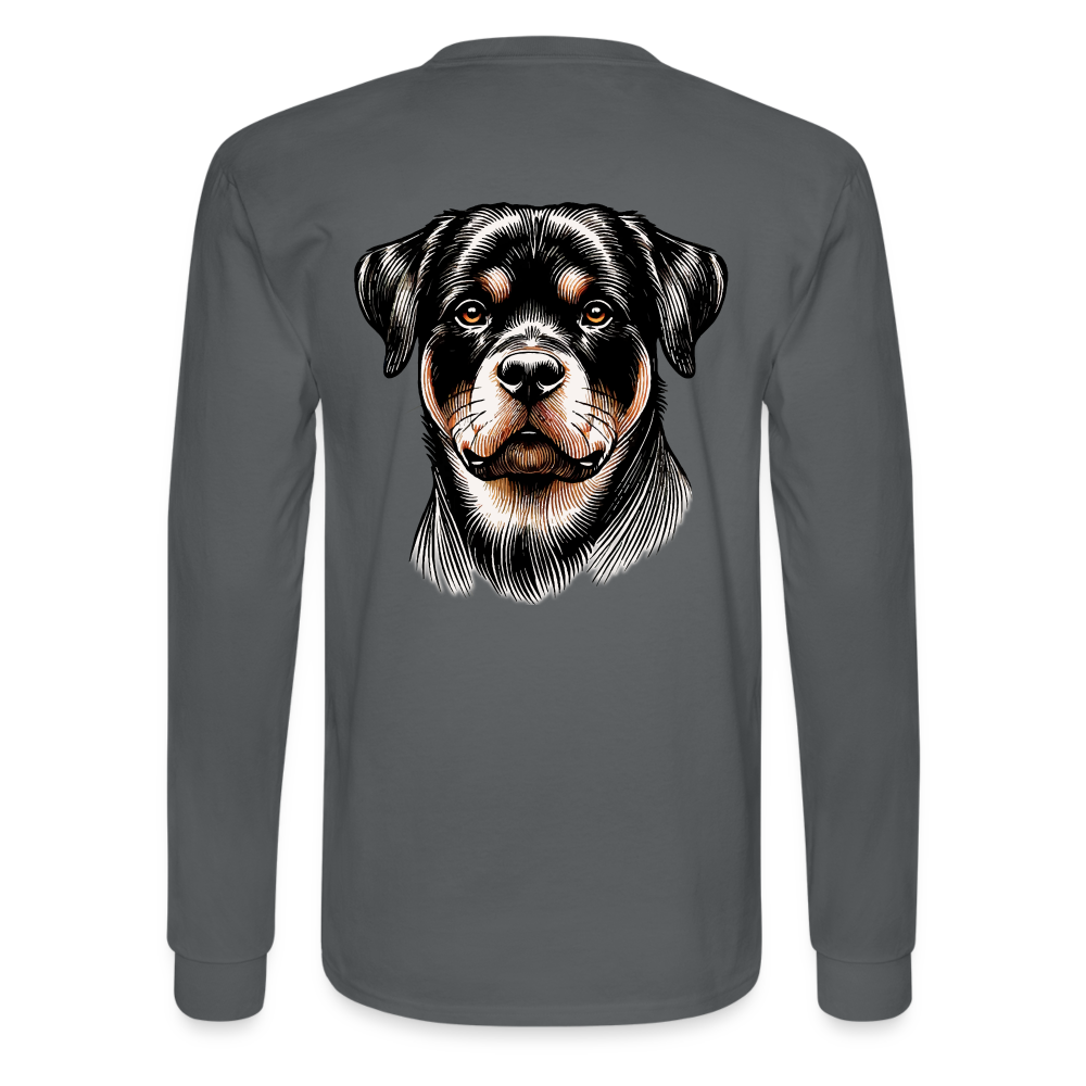 Men's Fine Line Rottweiler Graphic Long Sleeve Shirt with Logo - charcoal