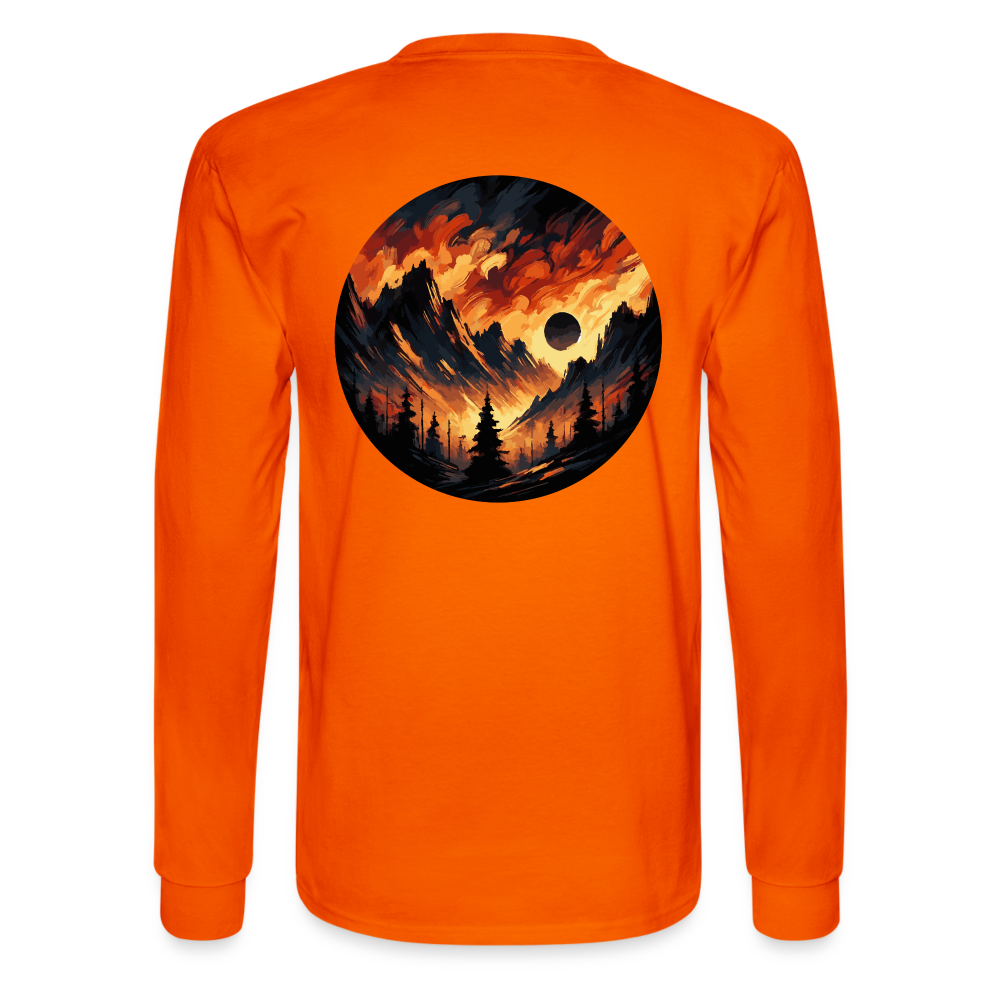 Men's Brushed Orange and Black Mountain Range Graphic Long Sleeve Shirt with Logo - orange