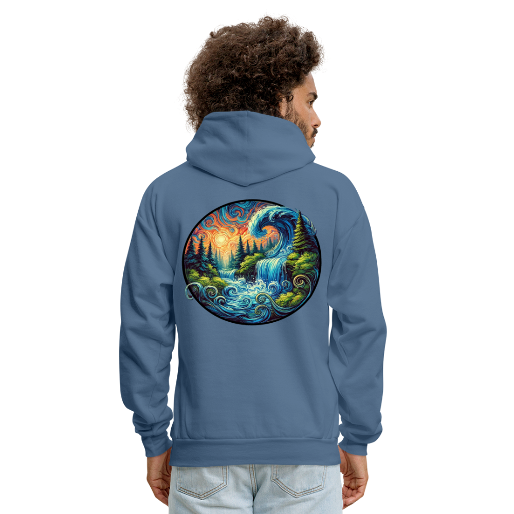 Men's Waterfall Graphic Hoodie with Logo - denim blue