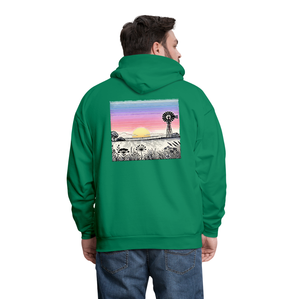 Men's Colored Prairie Landscape Graphic Hoodie with Logo - kelly green