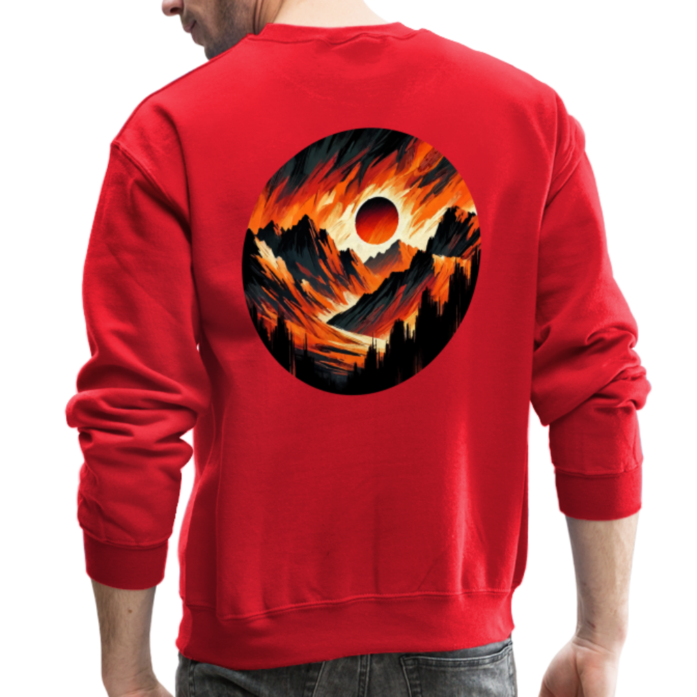 Orange and Black Mountain Range Crewneck Sweatshirt with Logo - red