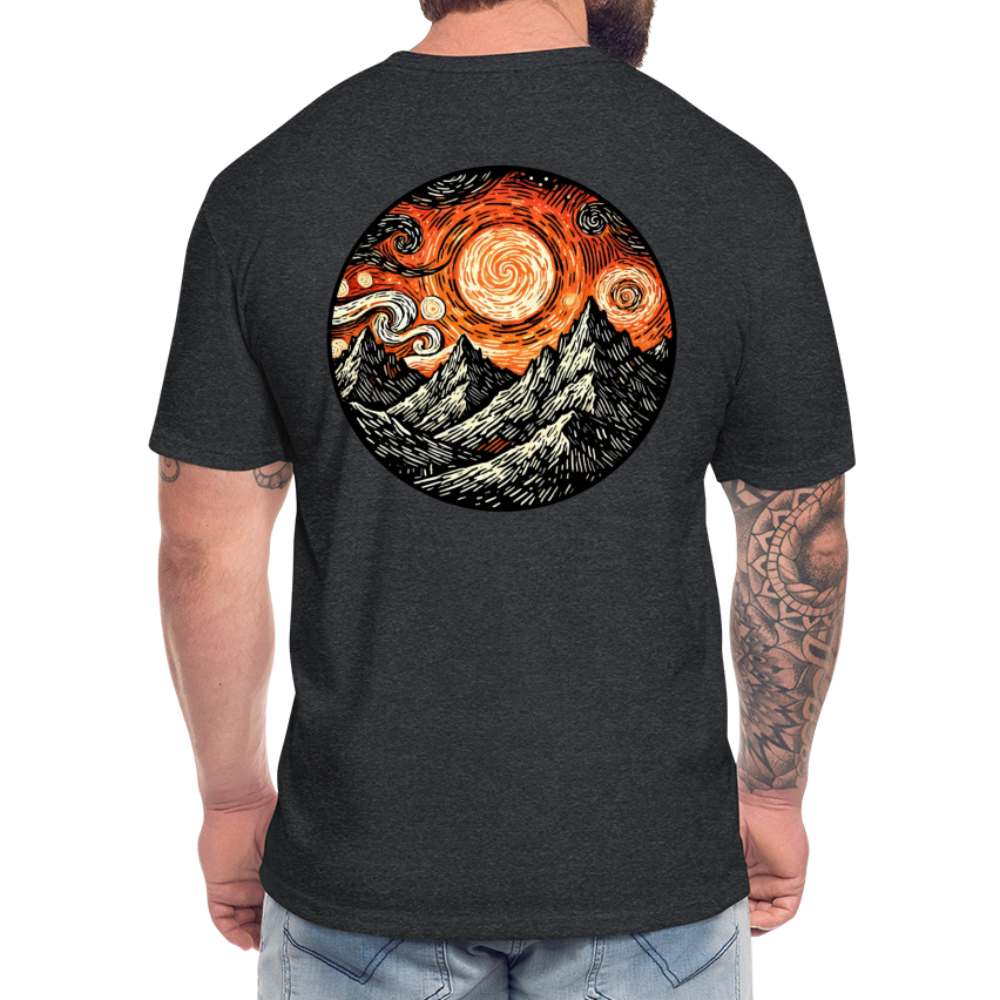 Orange Swirling Mountains Graphic Unisex Fitted Cotton/Poly T-Shirt with Logo - heather black