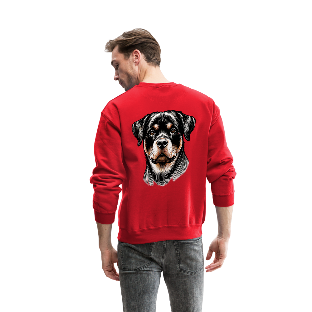 Fine Line Rottweiler Graphic Crewneck Sweatshirt with Logo - red