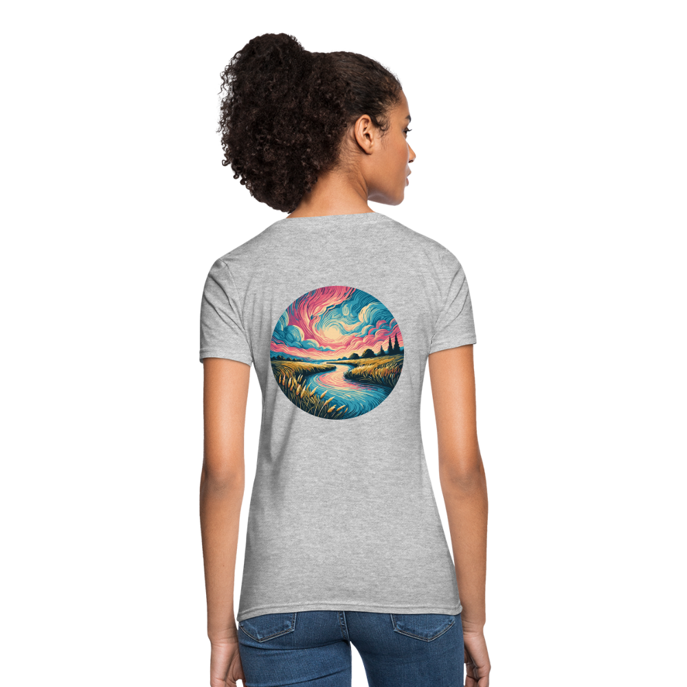 Women's River Pink and Blue Sky T-Shirt with Logo - heather gray