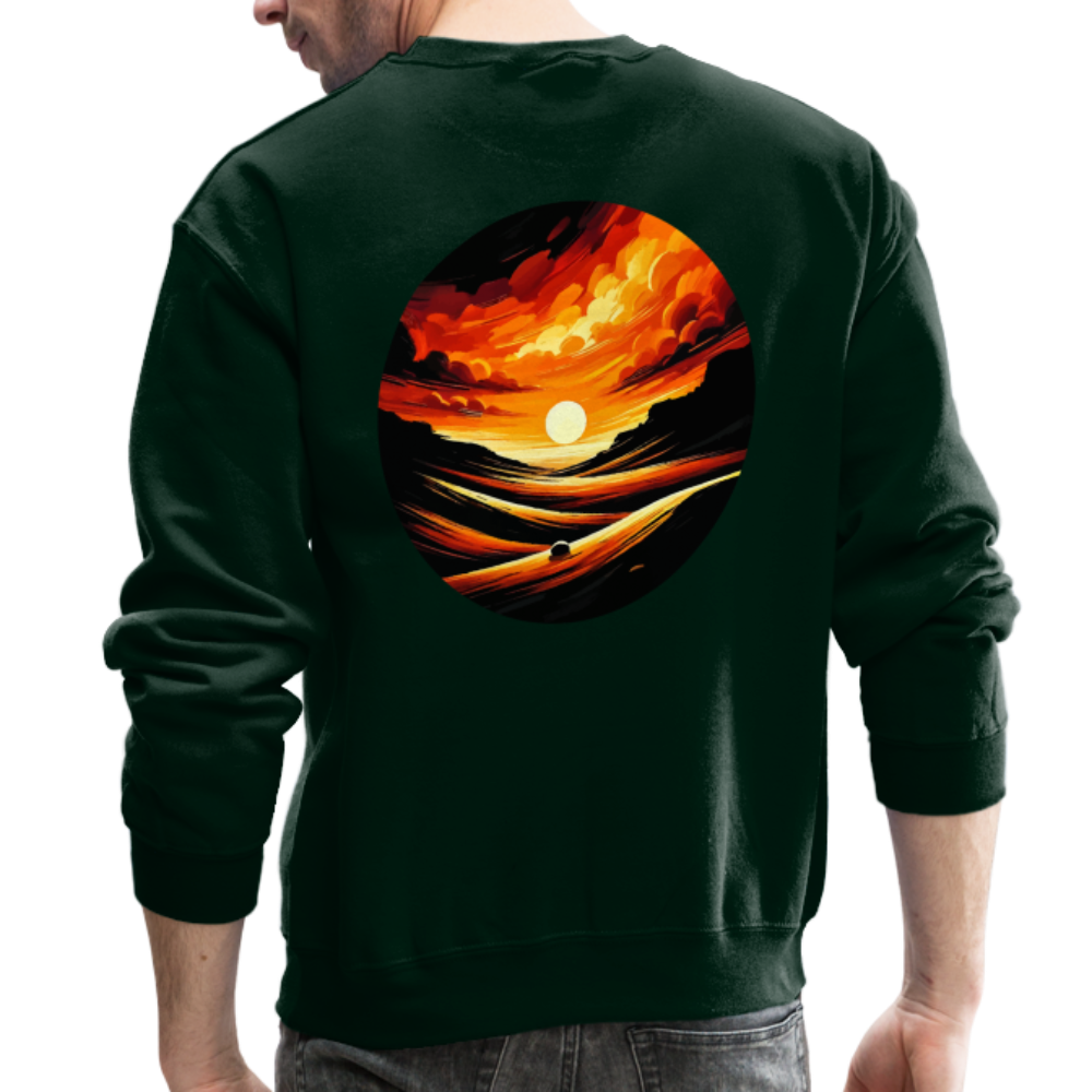 Desert Sunset Graphic Crewneck Sweatshirt with Logo - forest green