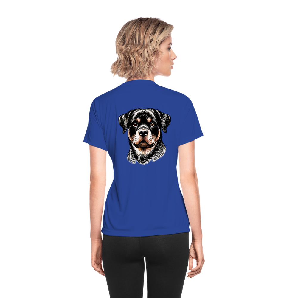 Women's Fine Line Rottweiler Graphic Moisture Wicking Performance T-Shirt with Logo - royal blue