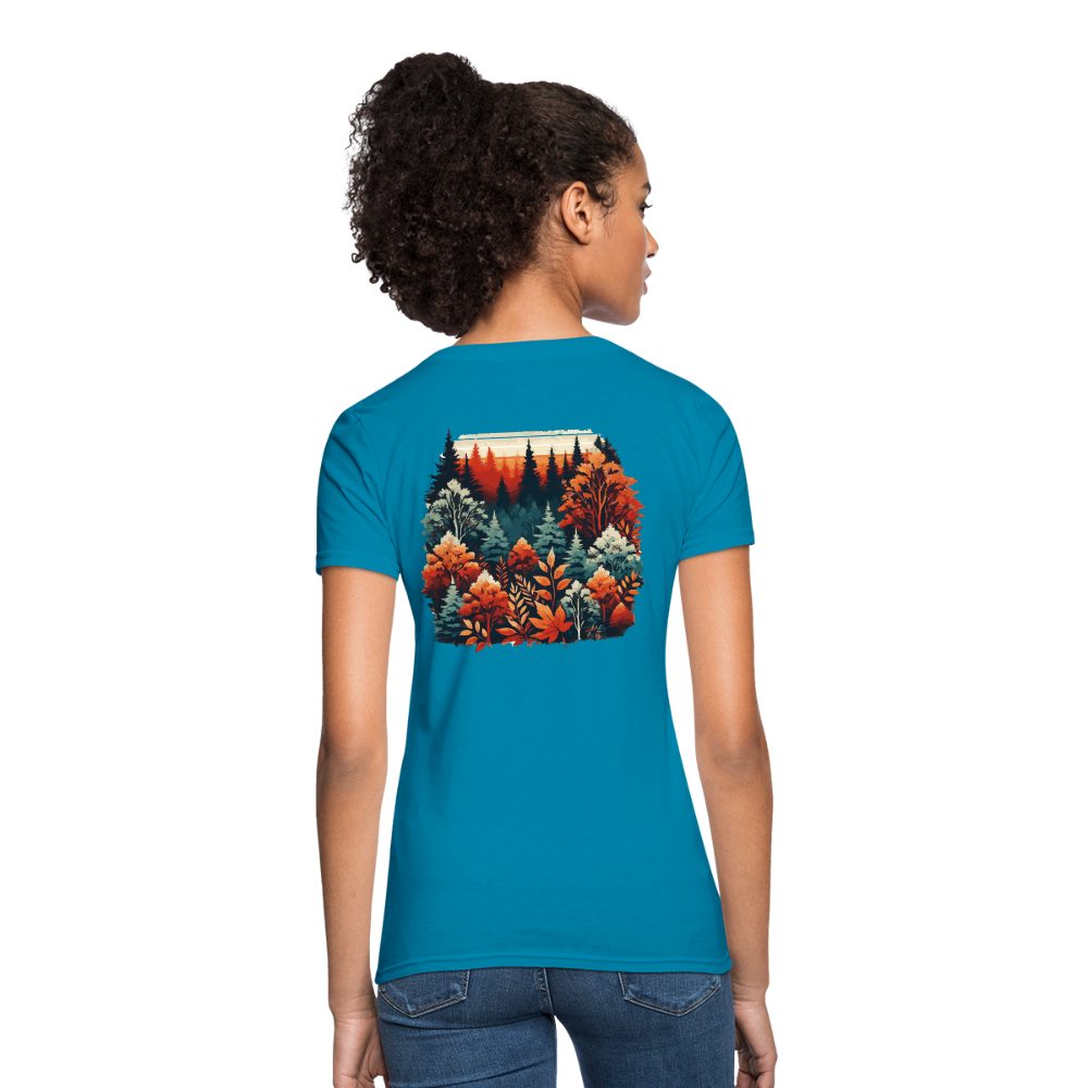 Women's Autumn Leaves Graphic T-Shirt with Logo - turquoise