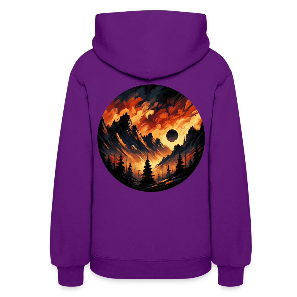 Women's Brushed Orange and Black Mountain Range Graphic Hoodie with Logo - purple