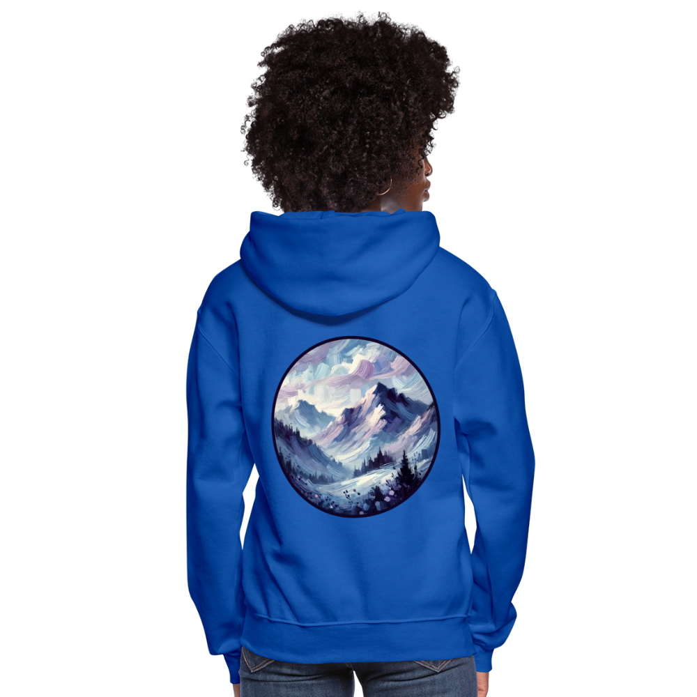 Women's Lavender Blue Mountain Range Graphic Hoodie with Logo - royal blue