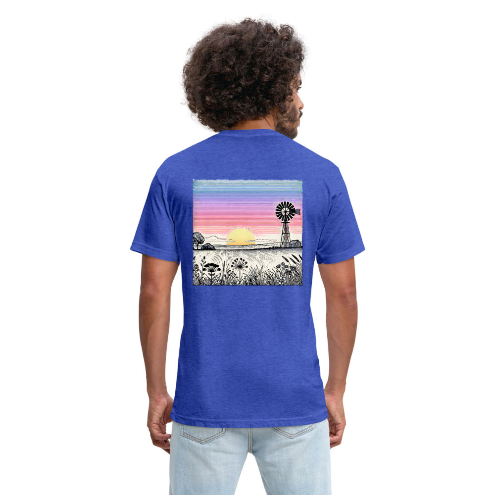 Colored Prairie Landscape Graphic Unisex Fitted Cotton/Poly T-Shirt with Logo - heather royal