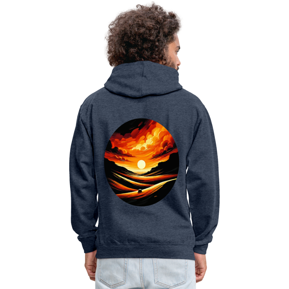 Desert Sunset Graphic Unisex Contrast Hoodie with Logo - indigo heather/asphalt