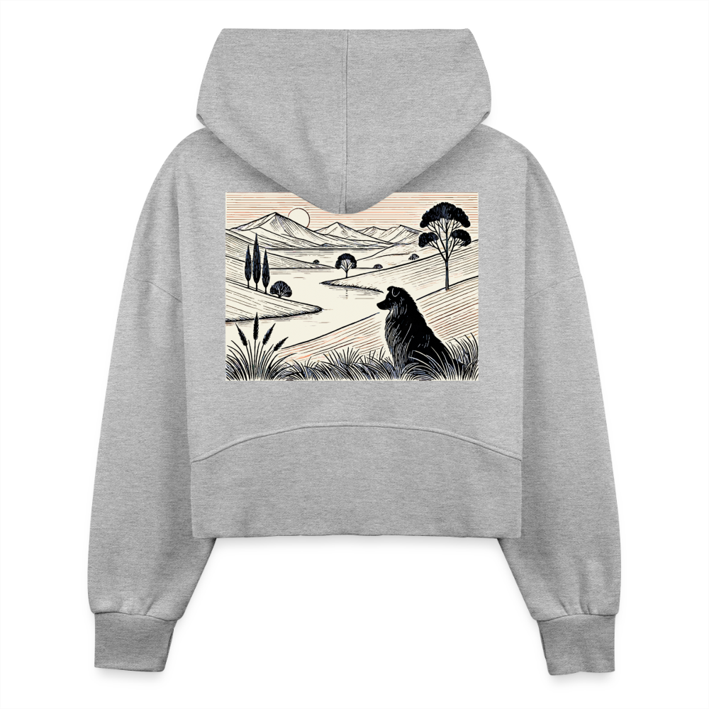 Women's Australian Shepherd Prairie Graphic Half Zip Cropped Hoodie with Logo - heather gray