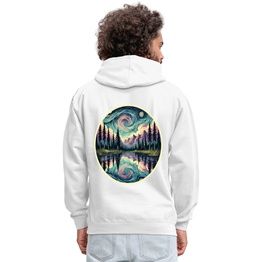 Purple Swirling Sky Reflected on Lake Graphic Unisex Contrast Hoodie with Logo - white/gray