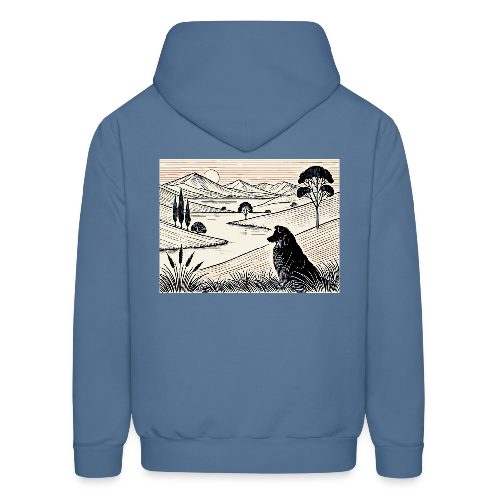 Men's Australian Shepherd Prairie Graphic Hoodie with Logo - denim blue