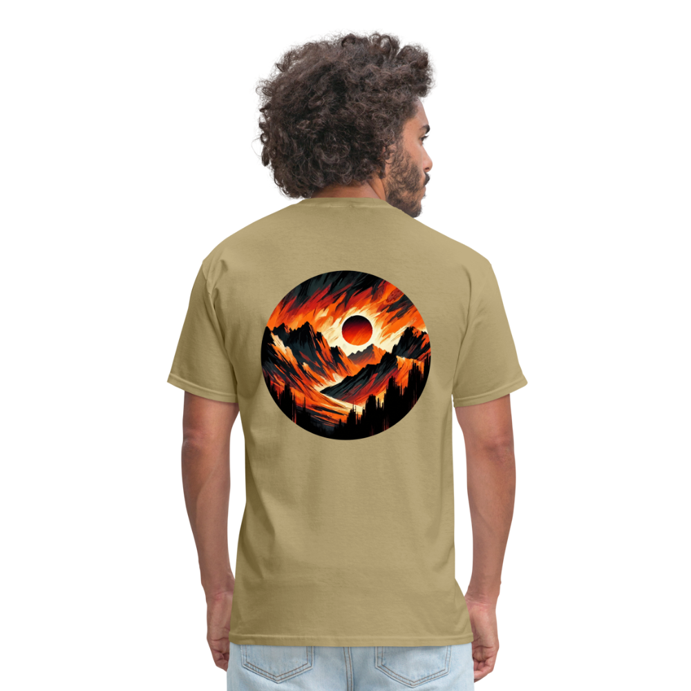 Orange and Black Mountain Range Unisex Classic T-Shirt with Logo - khaki