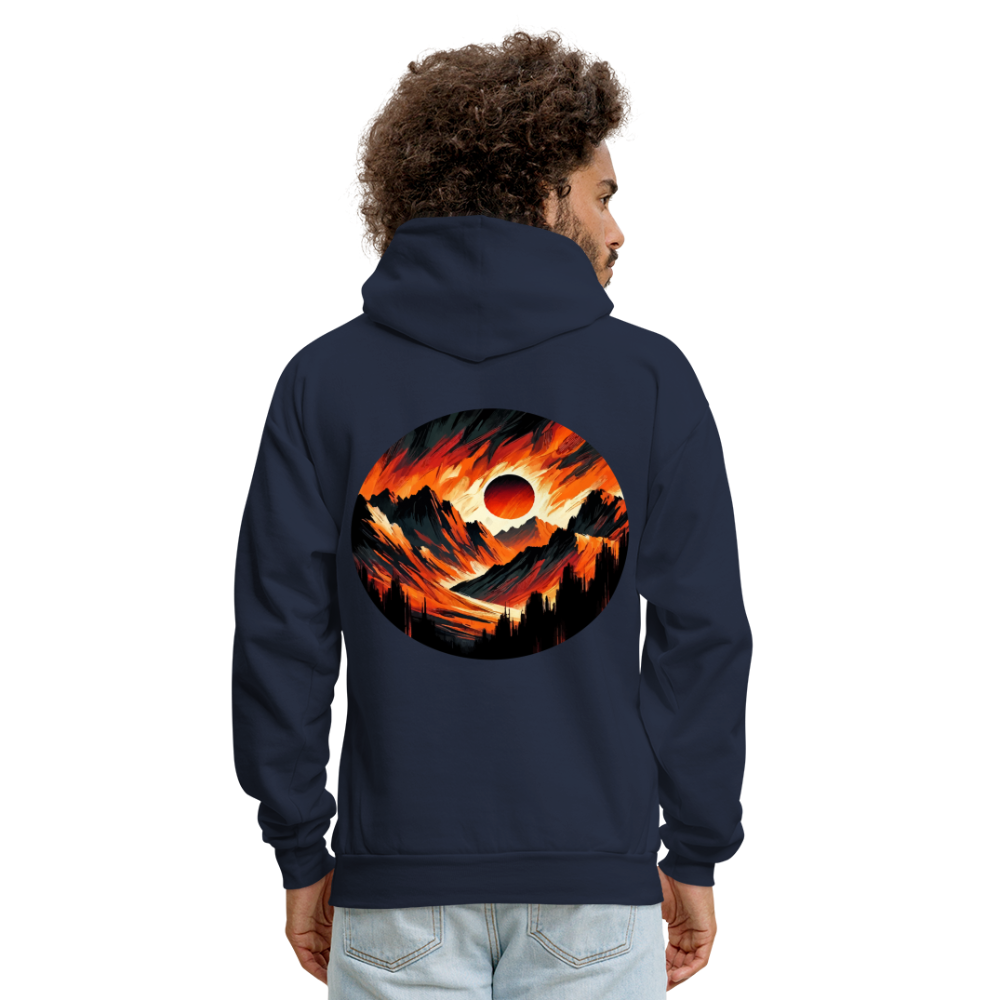 Men's Orange and Black Mountain Range Graphic Hoodie with Logo - navy