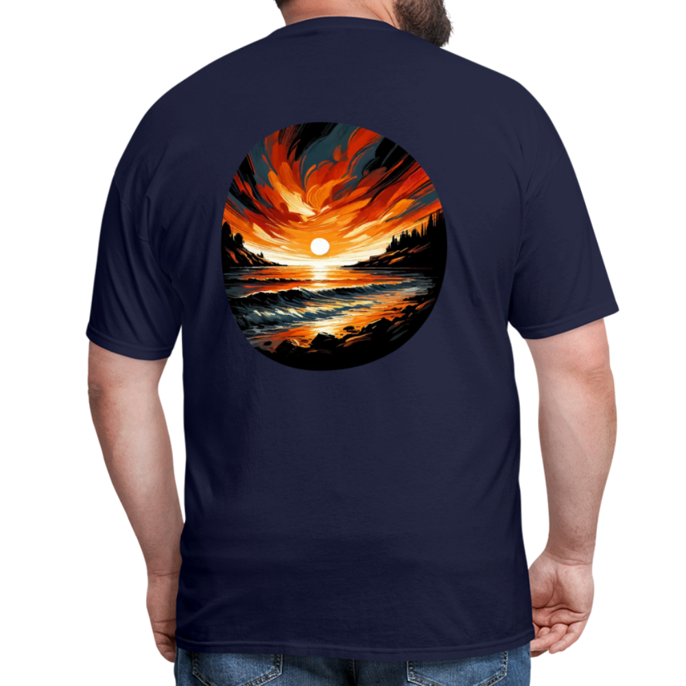 Beach Sunset Graphic Unisex Classic T-Shirt with Logo - navy