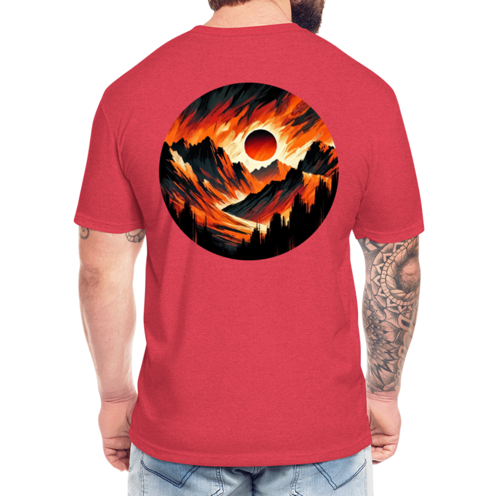 Orange and Black Mountain Range Graphic Unisex Fitted Cotton/Poly T-Shirt with Logo - heather red