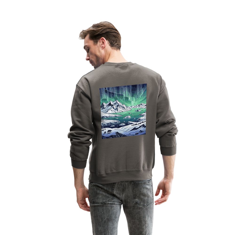 Colored Northern Lights Arctic Landscape Graphic Crewneck Sweatshirt with Logo - asphalt gray