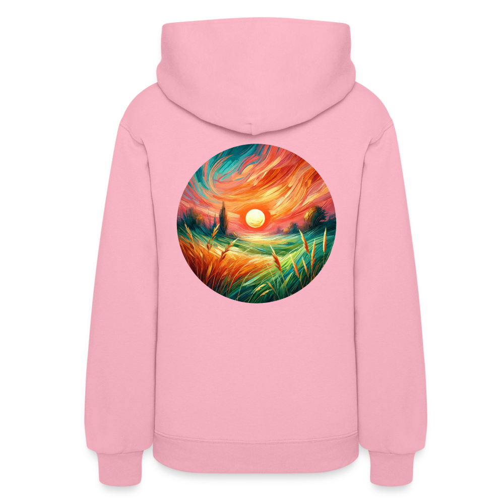 Women's Pink Wheat Field Graphic Hoodie with Logo - classic pink