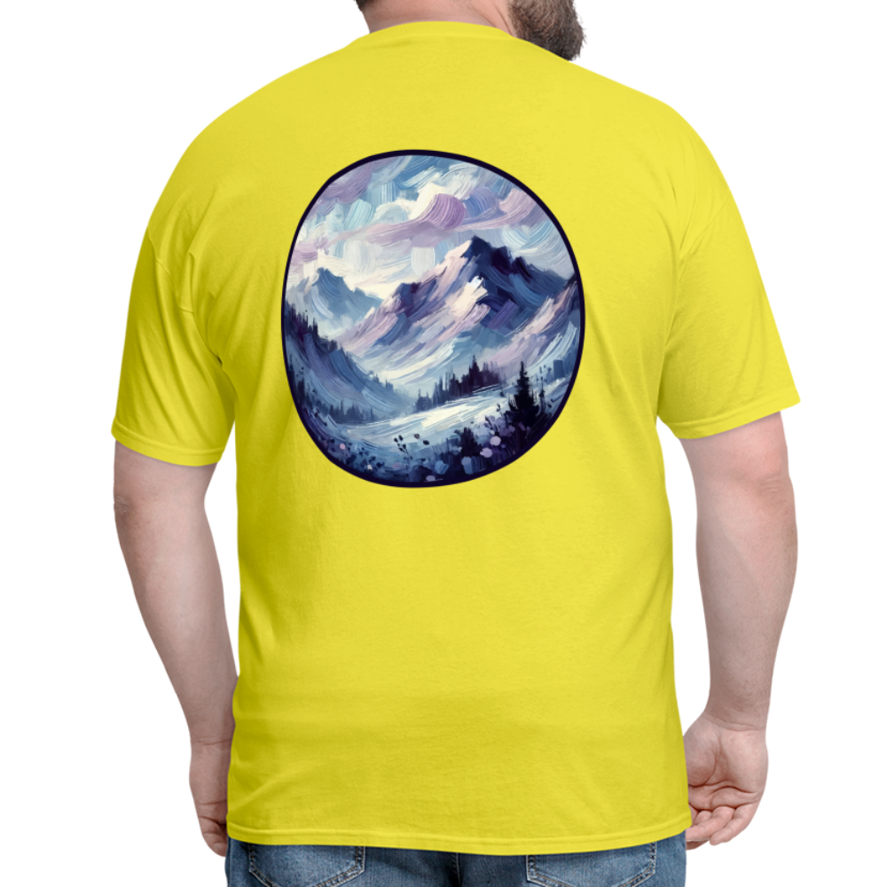 Lavender Blue Mountain Range Unisex Classic T-Shirt with Logo - yellow