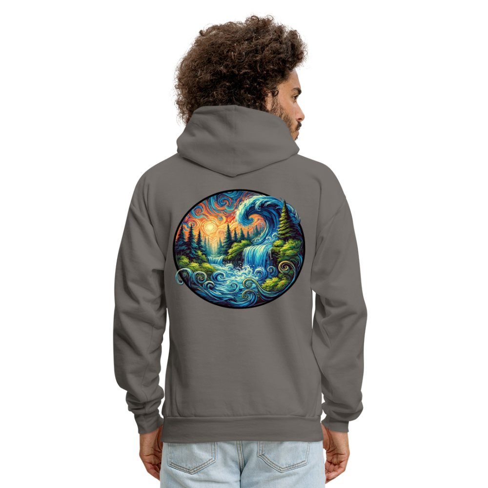 Men's Waterfall Graphic Hoodie with Logo - asphalt gray