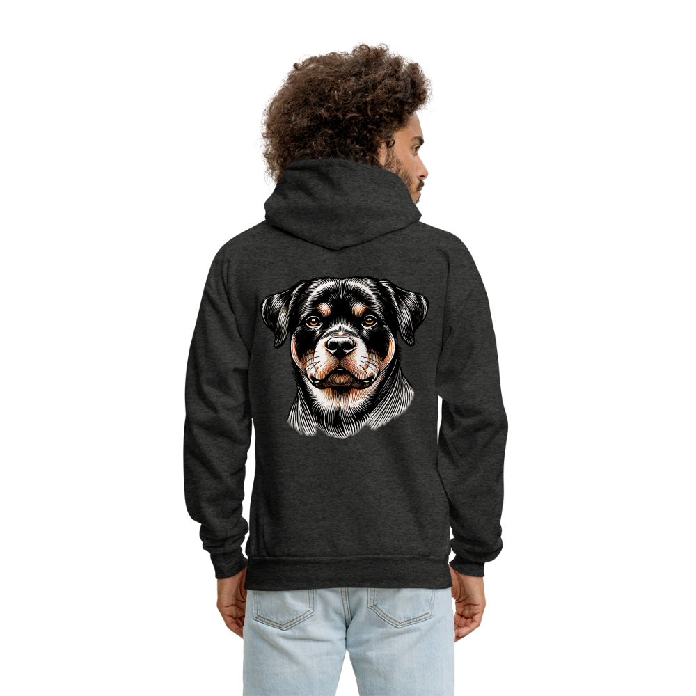 Men's Fine Line Rottweiler Graphic Hoodie with Logo - charcoal grey