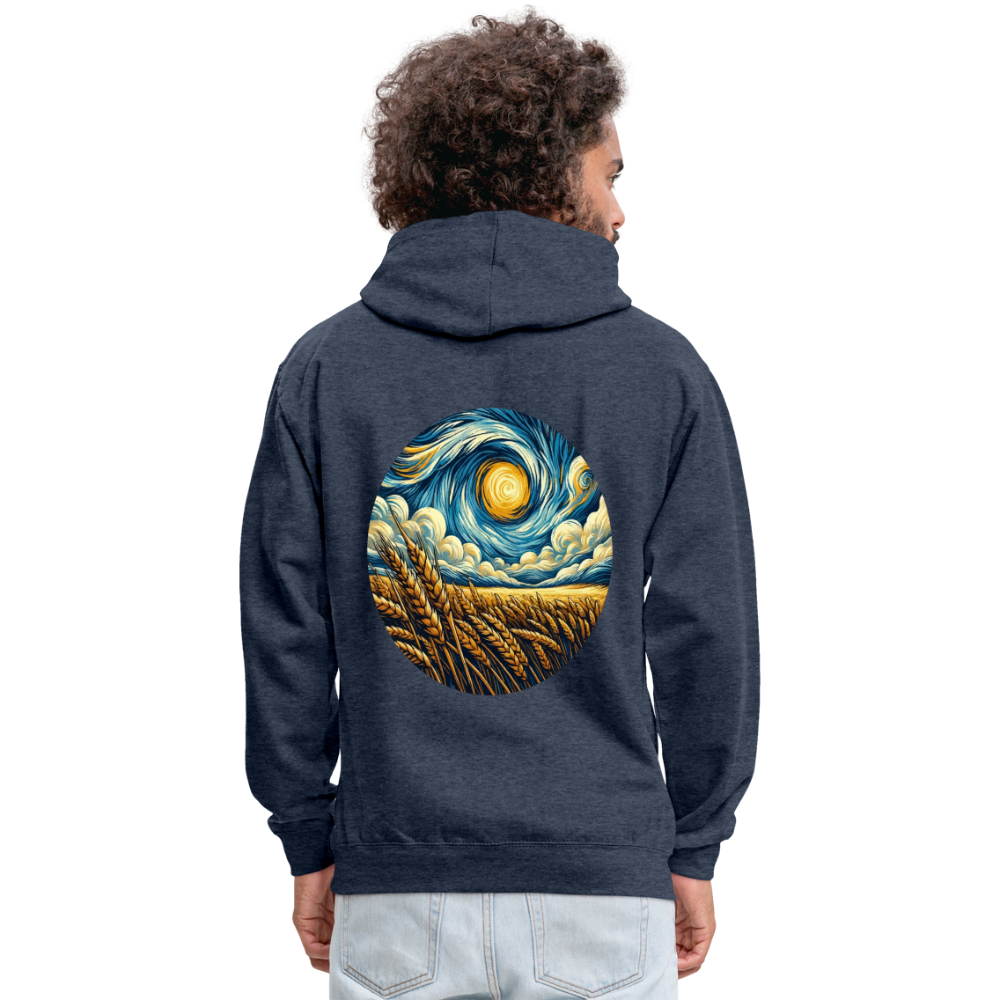 Wheat Field Graphic Unisex Contrast Hoodie with Logo - indigo heather/asphalt