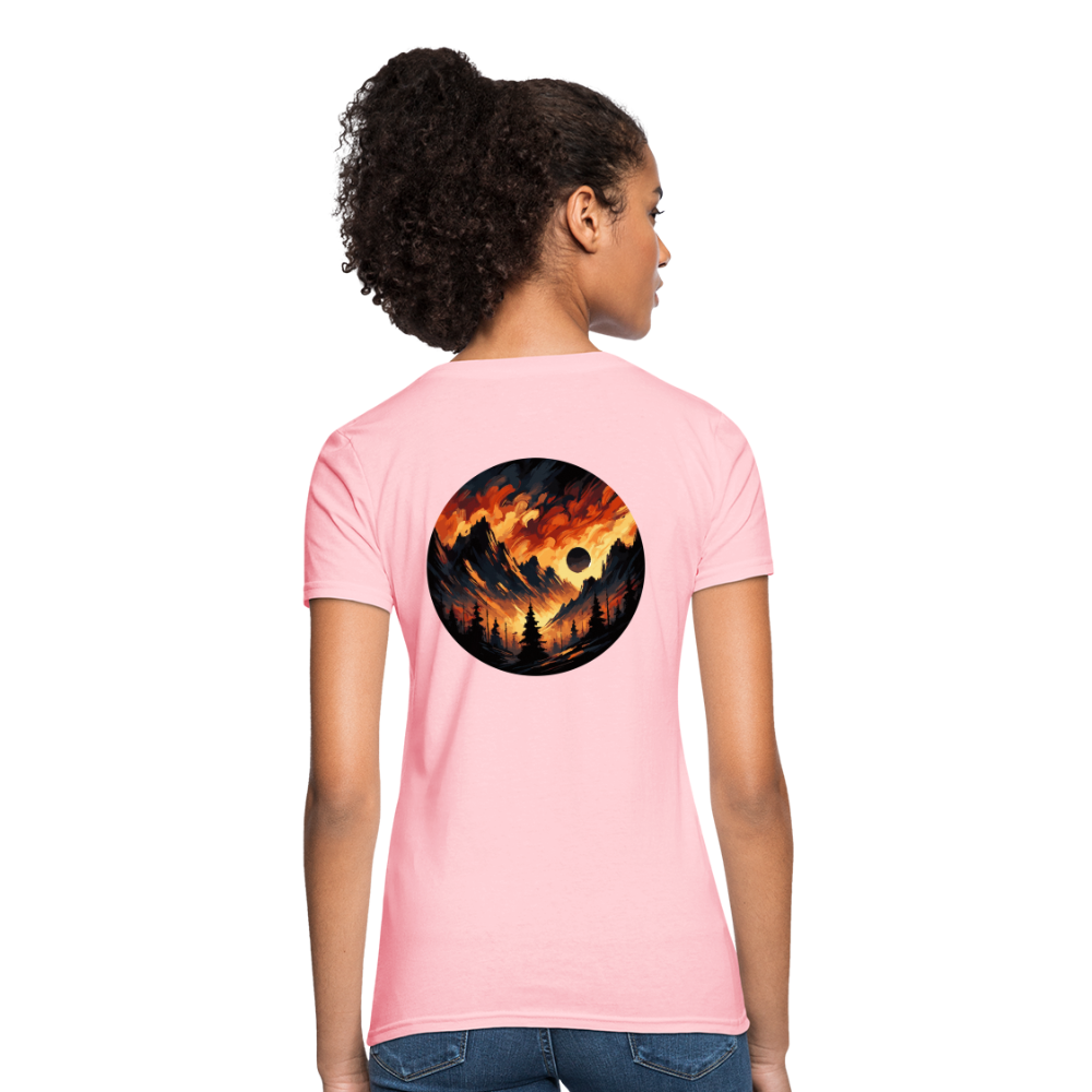 Women's Brushed Orange and Black Mountain Range T-Shirt with Logo - pink