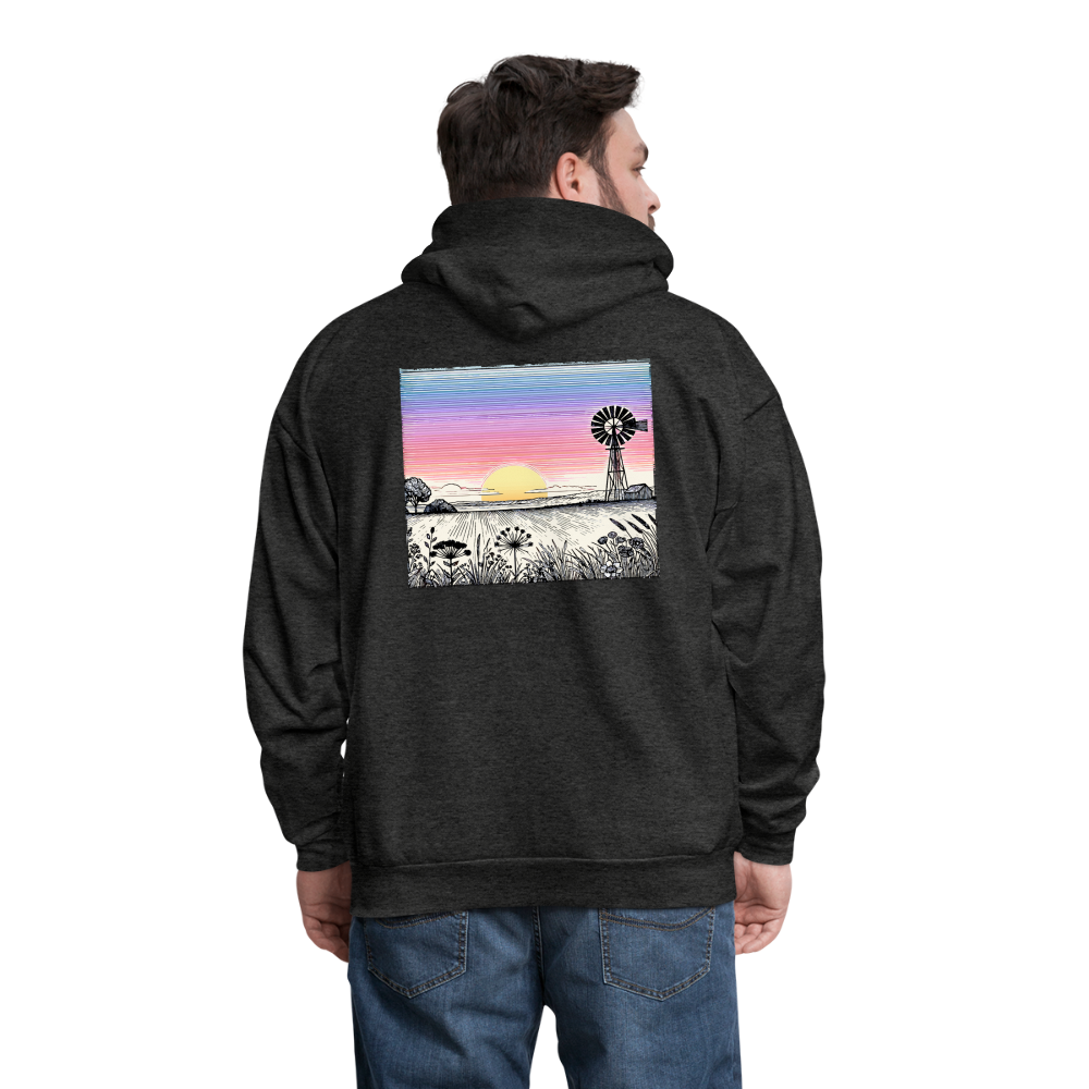 Men's Colored Prairie Landscape Graphic Hoodie with Logo - charcoal grey