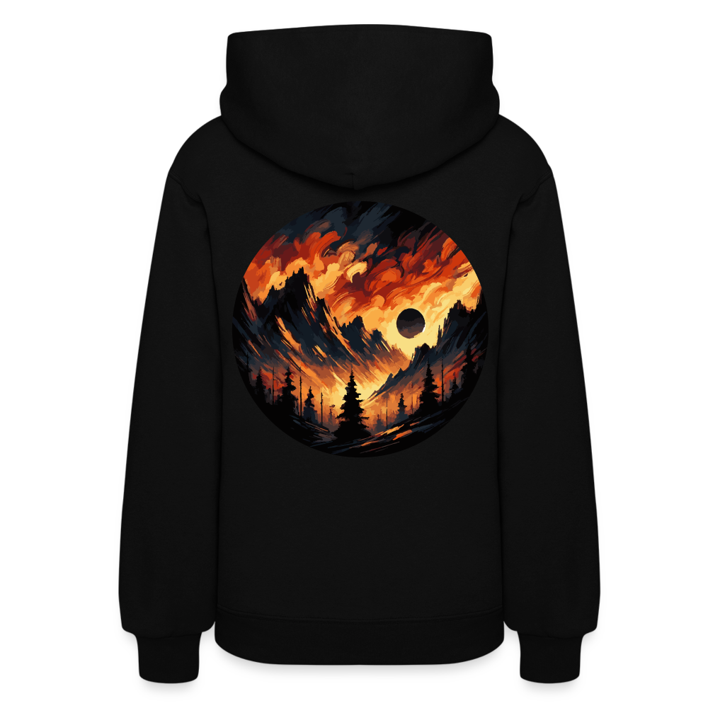 Women's Brushed Orange and Black Mountain Range Graphic Hoodie with Logo - black