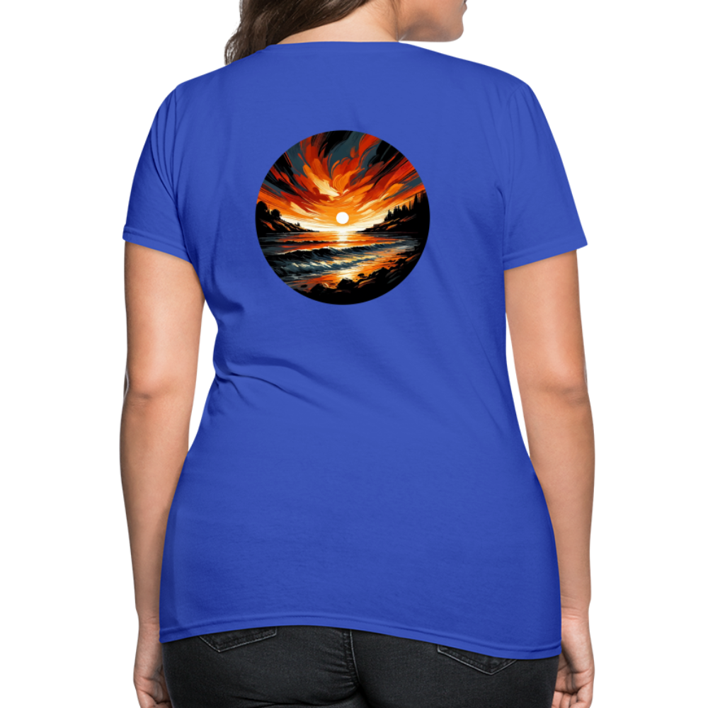 Women's Beach Sunset Graphic T-Shirt with Logo - royal blue