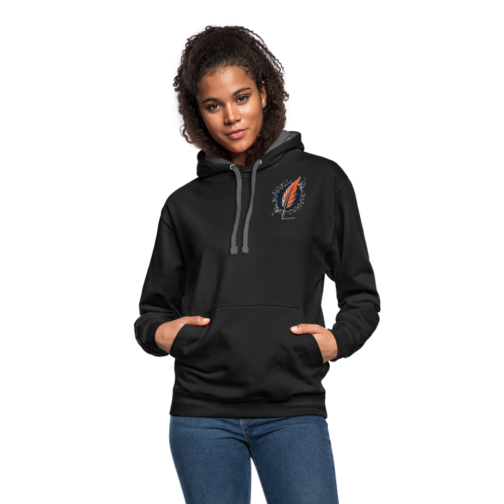 Colored Northern Lights Arctic Landscape Graphic Unisex Contrast Hoodie with Logo - black/asphalt