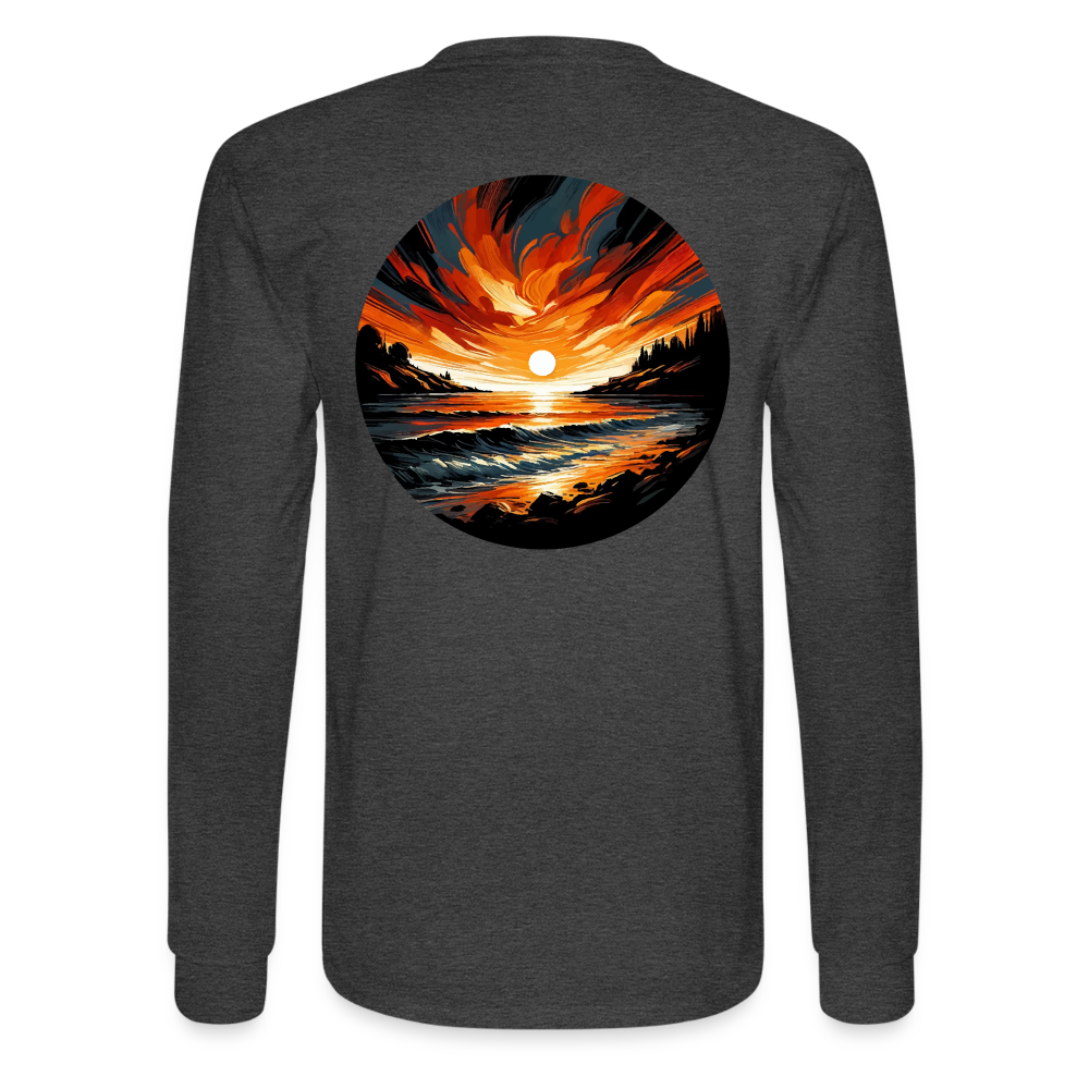 Men's Beach Sunset Graphic Long Sleeve Shirt with Logo - heather black