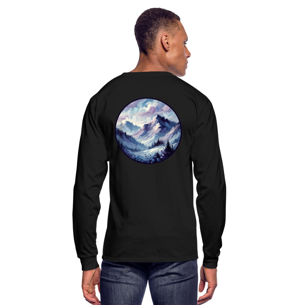 Men's Lavender Blue Mountain Range Graphic Long Sleeve Shirt with Logo - black