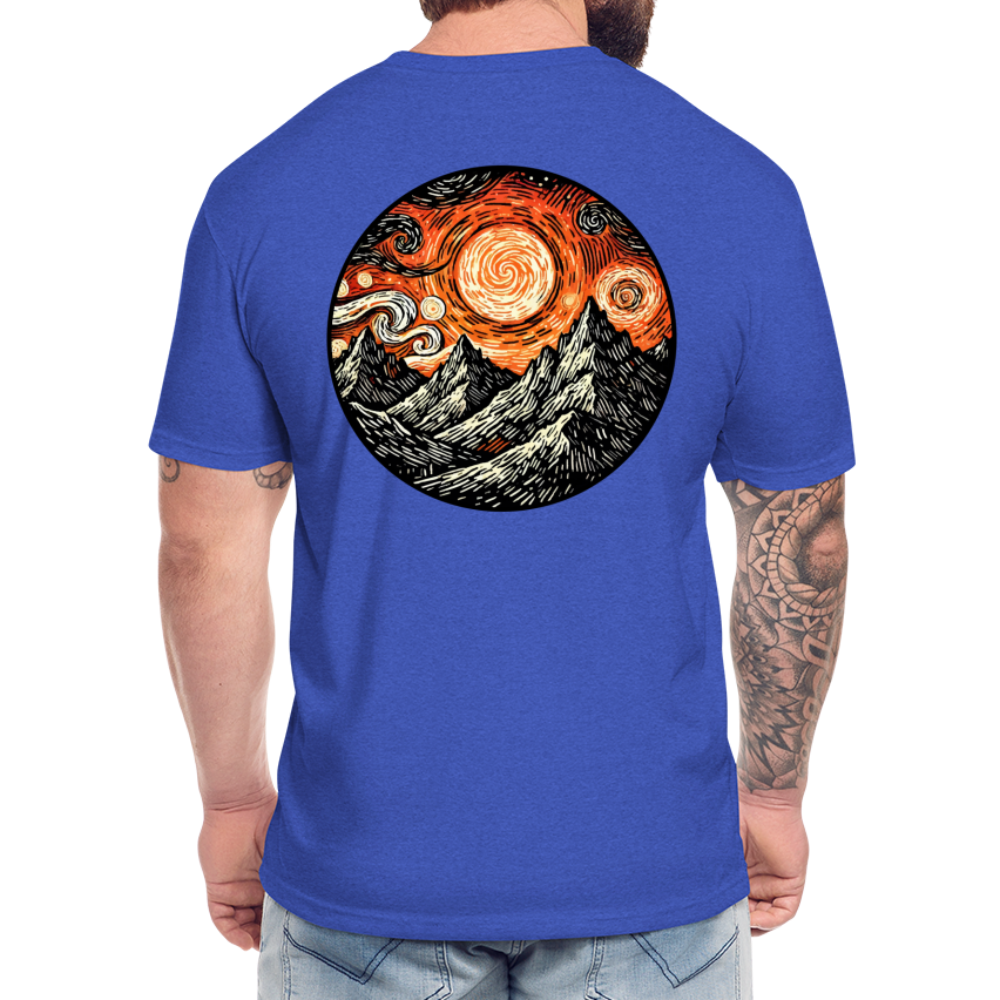 Orange Swirling Mountains Graphic Unisex Fitted Cotton/Poly T-Shirt with Logo - heather royal