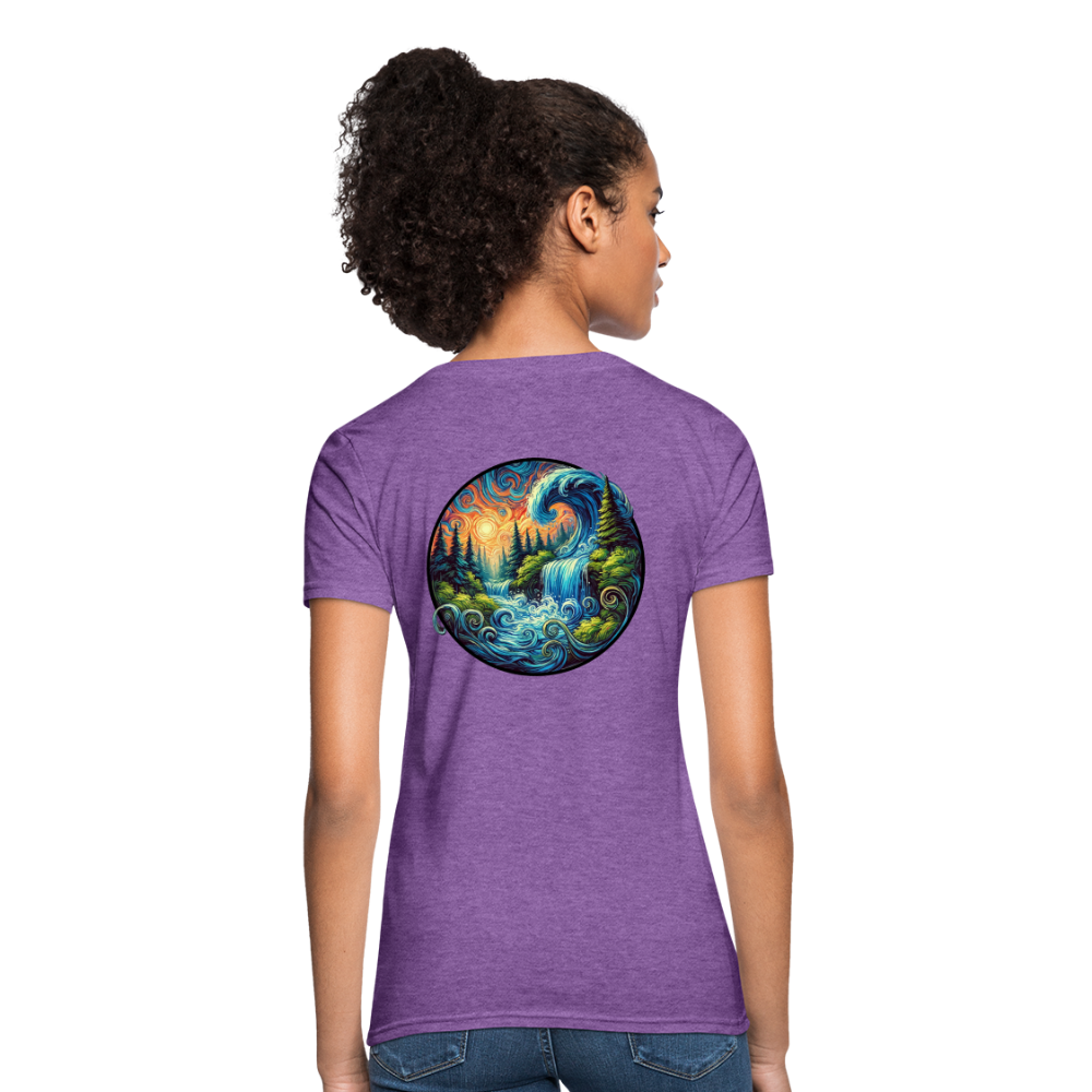 Women's Waterfall Graphic T-Shirt with Logo - purple heather