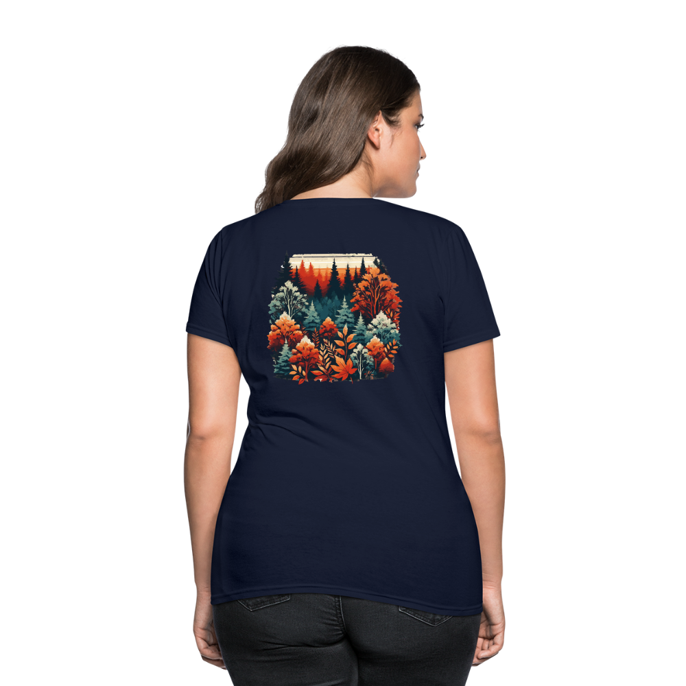 Women's Autumn Leaves Graphic T-Shirt with Logo - navy