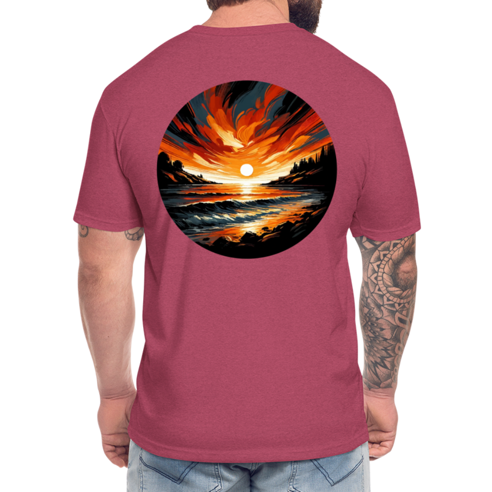 Beach Sunset Graphic Unisex Fitted Cotton/Poly T-Shirt with Logo - heather burgundy